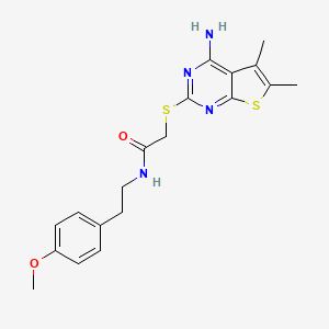 molecular formula C19H22N4O2S2 B2988759 2-((4-amino-5,6-dimethylthieno[2,3-d]pyrimidin-2-yl)thio)-N-(4-methoxyphenethyl)acetamide CAS No. 315695-30-8