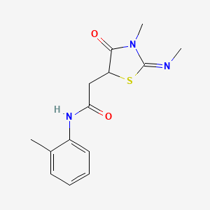 molecular formula C14H17N3O2S B2988765 2-(3-methyl-2-methylimino-4-oxo-1,3-thiazolidin-5-yl)-N-(2-methylphenyl)acetamide CAS No. 469876-32-2