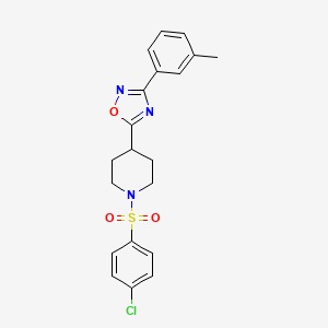 molecular formula C20H20ClN3O3S B2988766 5-(1-((4-Chlorophenyl)sulfonyl)piperidin-4-yl)-3-(m-tolyl)-1,2,4-oxadiazole CAS No. 858090-16-1