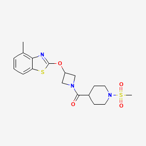 molecular formula C18H23N3O4S2 B2988770 (3-((4-Methylbenzo[d]thiazol-2-yl)oxy)azetidin-1-yl)(1-(methylsulfonyl)piperidin-4-yl)methanone CAS No. 1396760-62-5