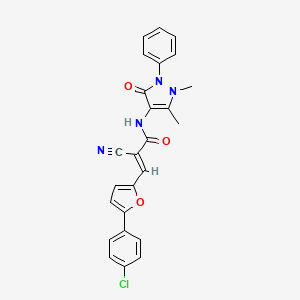 molecular formula C25H19ClN4O3 B2988794 (E)-3-[5-(4-chlorophenyl)furan-2-yl]-2-cyano-N-(1,5-dimethyl-3-oxo-2-phenylpyrazol-4-yl)prop-2-enamide CAS No. 1164525-42-1