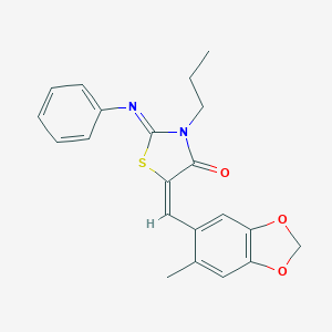 molecular formula C21H20N2O3S B298880 5-[(6-Methyl-1,3-benzodioxol-5-yl)methylene]-2-(phenylimino)-3-propyl-1,3-thiazolidin-4-one 
