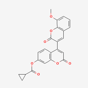 molecular formula C23H16O7 B2988802 4-(8-甲氧基-2-氧代色满-3-基)-2-氧代色满-7-基环丙烷甲酸酯 CAS No. 896034-03-0