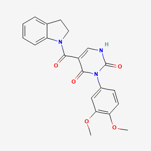 molecular formula C21H19N3O5 B2988841 3-(3,4-dimethoxyphenyl)-5-(indoline-1-carbonyl)pyrimidine-2,4(1H,3H)-dione CAS No. 887884-55-1