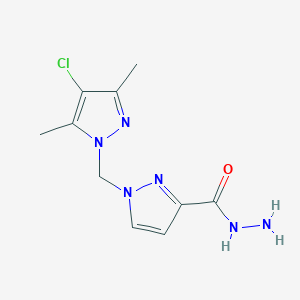 molecular formula C10H13ClN6O B2988848 1-((4-Chloro-3,5-dimethyl-1H-pyrazol-1-yl)methyl)-1H-pyrazole-3-carbohydrazide CAS No. 1004192-93-1