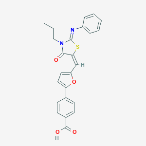 molecular formula C24H20N2O4S B298885 4-(5-{[4-Oxo-2-(phenylimino)-3-propyl-1,3-thiazolidin-5-ylidene]methyl}-2-furyl)benzoic acid 