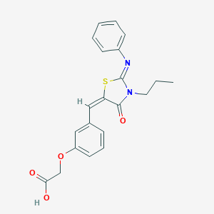 molecular formula C21H20N2O4S B298886 2-[3-[(E)-(4-oxo-2-phenylimino-3-propyl-1,3-thiazolidin-5-ylidene)methyl]phenoxy]acetic acid 