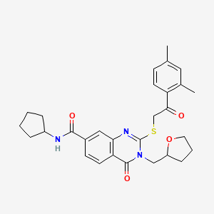 molecular formula C29H33N3O4S B2988861 N-cyclopentyl-2-{[2-(2,4-dimethylphenyl)-2-oxoethyl]thio}-4-oxo-3-(tetrahydrofuran-2-ylmethyl)-3,4-dihydroquinazoline-7-carboxamide CAS No. 959519-00-7