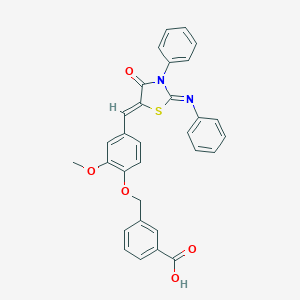 molecular formula C31H24N2O5S B298887 3-[(2-Methoxy-4-{[4-oxo-3-phenyl-2-(phenylimino)-1,3-thiazolidin-5-ylidene]methyl}phenoxy)methyl]benzoic acid 