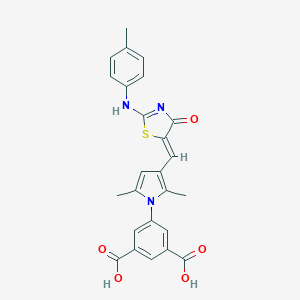 molecular formula C25H21N3O5S B298888 5-[2,5-dimethyl-3-[(Z)-[2-(4-methylanilino)-4-oxo-1,3-thiazol-5-ylidene]methyl]pyrrol-1-yl]benzene-1,3-dicarboxylic acid 