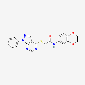 molecular formula C21H17N5O3S B2988880 N-(2,3-dihydro-1,4-benzodioxin-6-yl)-2-(1-phenylpyrazolo[3,4-d]pyrimidin-4-yl)sulfanylacetamide CAS No. 483984-46-9