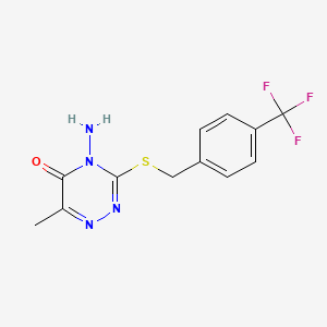 molecular formula C12H11F3N4OS B2988908 4-Amino-6-methyl-3-[[4-(trifluoromethyl)phenyl]methylsulfanyl]-1,2,4-triazin-5-one CAS No. 869068-02-0