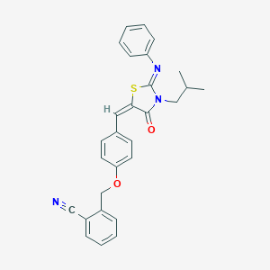 molecular formula C28H25N3O2S B298892 2-[(4-{[3-Isobutyl-4-oxo-2-(phenylimino)-1,3-thiazolidin-5-ylidene]methyl}phenoxy)methyl]benzonitrile 