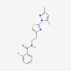 molecular formula C17H17FN4OS B2988932 N-(2-(2-(3,5-dimethyl-1H-pyrazol-1-yl)thiazol-4-yl)ethyl)-2-fluorobenzamide CAS No. 1421498-64-7