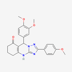 molecular formula C24H24N4O4 B2988938 9-(3,4-dimethoxyphenyl)-2-(4-methoxyphenyl)-5,6,7,9-tetrahydro-[1,2,4]triazolo[5,1-b]quinazolin-8(4H)-one CAS No. 539841-30-0