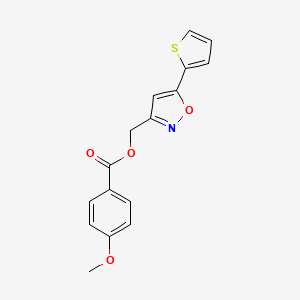 molecular formula C16H13NO4S B2988946 (5-(Thiophen-2-yl)isoxazol-3-yl)methyl 4-methoxybenzoate CAS No. 879863-58-8