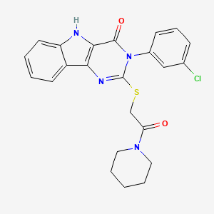 molecular formula C23H21ClN4O2S B2988954 3-(3-chlorophenyl)-2-(2-oxo-2-piperidin-1-ylethyl)sulfanyl-5H-pyrimido[5,4-b]indol-4-one CAS No. 536712-43-3