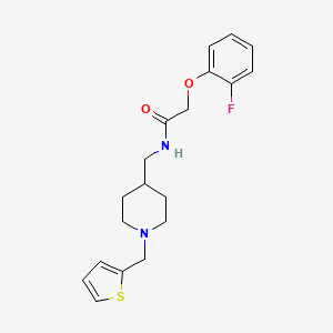 molecular formula C19H23FN2O2S B2988955 2-(2-fluorophenoxy)-N-((1-(thiophen-2-ylmethyl)piperidin-4-yl)methyl)acetamide CAS No. 953917-81-2