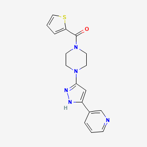 molecular formula C17H17N5OS B2988962 (4-(3-(pyridin-3-yl)-1H-pyrazol-5-yl)piperazin-1-yl)(thiophen-2-yl)methanone CAS No. 1456907-84-8
