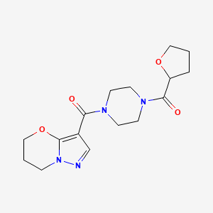 molecular formula C16H22N4O4 B2988967 (6,7-dihydro-5H-pyrazolo[5,1-b][1,3]oxazin-3-yl)(4-(tetrahydrofuran-2-carbonyl)piperazin-1-yl)methanone CAS No. 1428366-75-9
