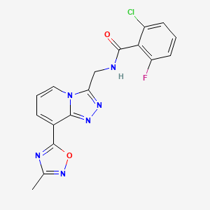 molecular formula C17H12ClFN6O2 B2988972 2-氯-6-氟-N-((8-(3-甲基-1,2,4-恶二唑-5-基)-[1,2,4]三唑并[4,3-a]吡啶-3-基)甲基)苯甲酰胺 CAS No. 2034599-96-5