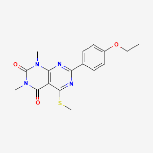 molecular formula C17H18N4O3S B2988975 7-(4-Ethoxyphenyl)-1,3-dimethyl-5-methylsulfanylpyrimido[4,5-d]pyrimidine-2,4-dione CAS No. 872695-81-3