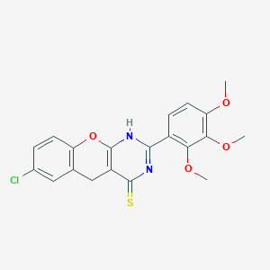molecular formula C20H17ClN2O4S B2988984 7-Chloro-2-(2,3,4-trimethoxyphenyl)-1,5-dihydrochromeno[2,3-d]pyrimidine-4-thione CAS No. 899353-98-1
