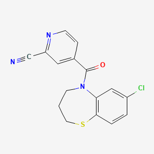 molecular formula C16H12ClN3OS B2988993 4-(7-Chloro-3,4-dihydro-2H-1,5-benzothiazepine-5-carbonyl)pyridine-2-carbonitrile CAS No. 1825718-77-1