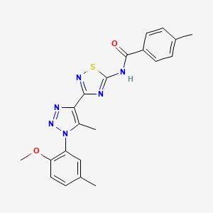 molecular formula C21H20N6O2S B2989014 N-{3-[1-(2-methoxy-5-methylphenyl)-5-methyl-1H-1,2,3-triazol-4-yl]-1,2,4-thiadiazol-5-yl}-4-methylbenzamide CAS No. 895105-09-6
