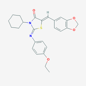 molecular formula C25H26N2O4S B298903 5-(1,3-Benzodioxol-5-ylmethylene)-3-cyclohexyl-2-[(4-ethoxyphenyl)imino]-1,3-thiazolidin-4-one 