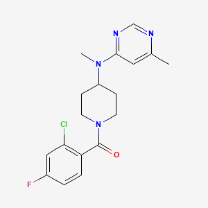 molecular formula C18H20ClFN4O B2989032 (2-Chloro-4-fluorophenyl)-[4-[methyl-(6-methylpyrimidin-4-yl)amino]piperidin-1-yl]methanone CAS No. 2415514-20-2