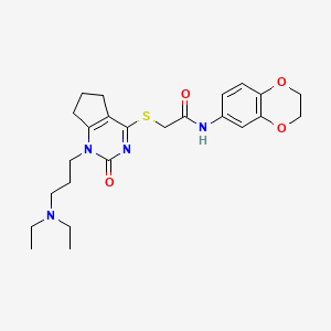 molecular formula C24H32N4O4S B2989034 2-((1-(3-(diethylamino)propyl)-2-oxo-2,5,6,7-tetrahydro-1H-cyclopenta[d]pyrimidin-4-yl)thio)-N-(2,3-dihydrobenzo[b][1,4]dioxin-6-yl)acetamide CAS No. 898434-70-3