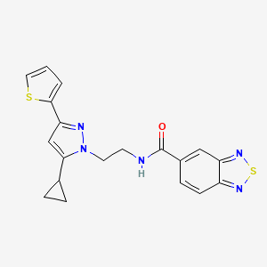 molecular formula C19H17N5OS2 B2989035 N-(2-(5-cyclopropyl-3-(thiophen-2-yl)-1H-pyrazol-1-yl)ethyl)benzo[c][1,2,5]thiadiazole-5-carboxamide CAS No. 1797084-15-1