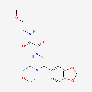 molecular formula C18H25N3O6 B2989042 N-[2-(1,3-苯并二氧杂-5-基)-2-吗啉-4-基乙基]-N'-(2-甲氧基乙基)乙二酰胺 CAS No. 896350-90-6