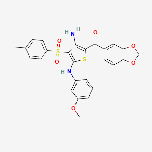 molecular formula C26H22N2O6S2 B2989061 (3-氨基-5-((3-甲氧基苯基)氨基)-4-甲苯磺酰基噻吩-2-基)(苯并[d][1,3]二氧杂环-5-基)甲苯酮 CAS No. 1115520-00-7