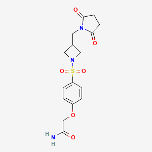 molecular formula C16H19N3O6S B2989081 2-[4-({3-[(2,5-二氧代吡咯烷-1-基)甲基]氮杂环丁-1-基}磺酰)苯氧基]乙酰胺 CAS No. 2097923-32-3