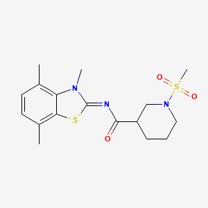 molecular formula C17H23N3O3S2 B2989089 (Z)-1-(甲基磺酰基)-N-(3,4,7-三甲基苯并[d]噻唑-2(3H)-亚甲基)哌啶-3-甲酰胺 CAS No. 1058218-73-7