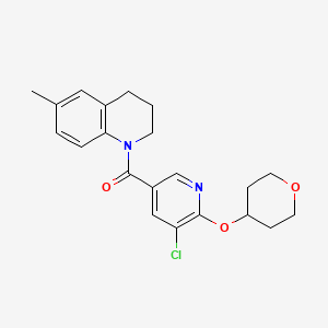 molecular formula C21H23ClN2O3 B2989100 (5-chloro-6-((tetrahydro-2H-pyran-4-yl)oxy)pyridin-3-yl)(6-methyl-3,4-dihydroquinolin-1(2H)-yl)methanone CAS No. 1903651-75-1