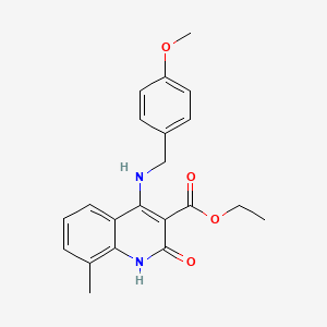 molecular formula C21H22N2O4 B2989117 4-((4-甲氧基苄基)氨基)-8-甲基-2-氧代-1,2-二氢喹啉-3-羧酸乙酯 CAS No. 1251596-09-4