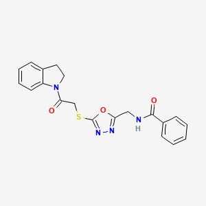 molecular formula C20H18N4O3S B2989121 N-((5-((2-(indolin-1-yl)-2-oxoethyl)thio)-1,3,4-oxadiazol-2-yl)methyl)benzamide CAS No. 872613-48-4