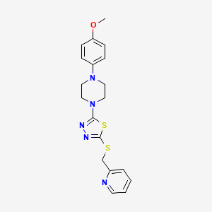 molecular formula C19H21N5OS2 B2989122 2-(4-(4-Methoxyphenyl)piperazin-1-yl)-5-((pyridin-2-ylmethyl)thio)-1,3,4-thiadiazole CAS No. 1105198-27-3