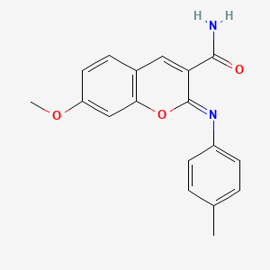 molecular formula C18H16N2O3 B2989126 7-甲氧基-2-(4-甲苯基)亚氨基色烯-3-甲酰胺 CAS No. 312703-17-6