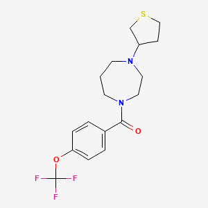 molecular formula C17H21F3N2O2S B2989136 (4-(Tetrahydrothiophen-3-yl)-1,4-diazepan-1-yl)(4-(trifluoromethoxy)phenyl)methanone CAS No. 2310100-89-9