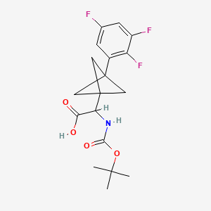 molecular formula C18H20F3NO4 B2989142 2-[(2-Methylpropan-2-yl)oxycarbonylamino]-2-[3-(2,3,5-trifluorophenyl)-1-bicyclo[1.1.1]pentanyl]acetic acid CAS No. 2287261-36-1