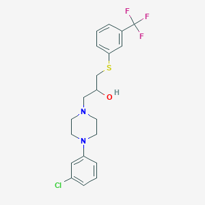 molecular formula C20H22ClF3N2OS B2989146 1-[4-(3-Chlorophenyl)piperazino]-3-{[3-(trifluoromethyl)phenyl]sulfanyl}-2-propanol CAS No. 338422-10-9