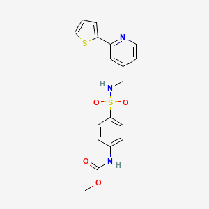 molecular formula C18H17N3O4S2 B2989147 methyl (4-(N-((2-(thiophen-2-yl)pyridin-4-yl)methyl)sulfamoyl)phenyl)carbamate CAS No. 2034598-73-5