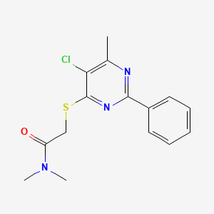 molecular formula C15H16ClN3OS B2989181 2-[(5-chloro-6-methyl-2-phenyl-4-pyrimidinyl)sulfanyl]-N,N-dimethylacetamide CAS No. 338780-06-6