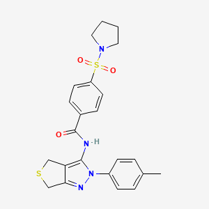 molecular formula C23H24N4O3S2 B2989198 N-[2-(4-methylphenyl)-4,6-dihydrothieno[3,4-c]pyrazol-3-yl]-4-pyrrolidin-1-ylsulfonylbenzamide CAS No. 396722-97-7
