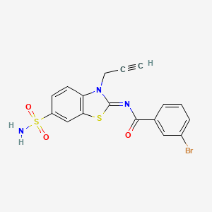 molecular formula C17H12BrN3O3S2 B2989210 (Z)-3-bromo-N-(3-(prop-2-yn-1-yl)-6-sulfamoylbenzo[d]thiazol-2(3H)-ylidene)benzamide CAS No. 865181-92-6