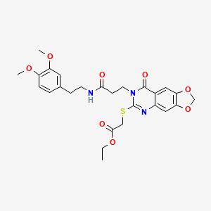 molecular formula C26H29N3O8S B2989215 Ethyl {[7-(3-{[2-(3,4-dimethoxyphenyl)ethyl]amino}-3-oxopropyl)-8-oxo-7,8-dihydro[1,3]dioxolo[4,5-g]quinazolin-6-yl]thio}acetate CAS No. 688059-58-7